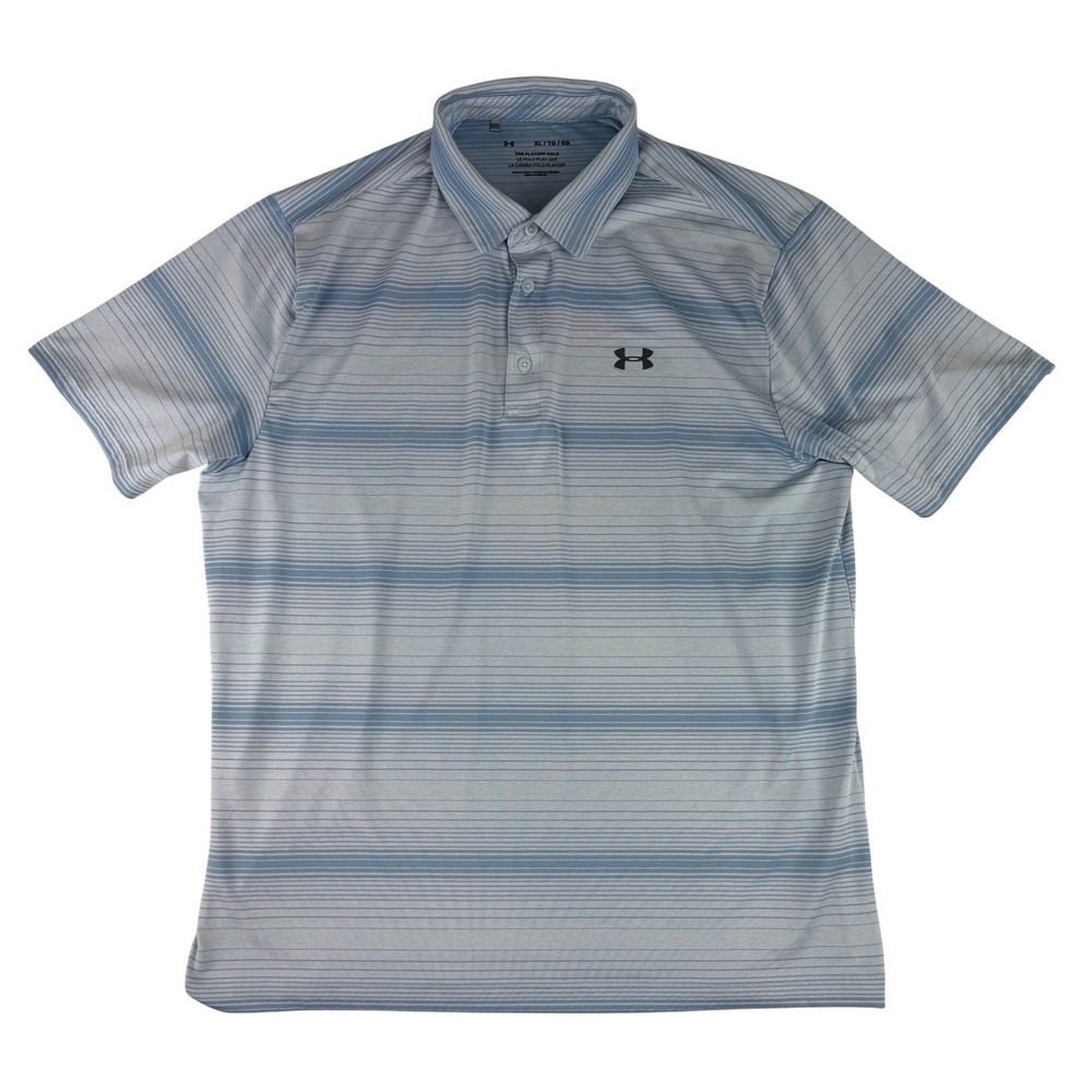 Under Armour Playoff‎ Polo Mens XL Blue Striped Short Sleeve Golf Shirt 1327037